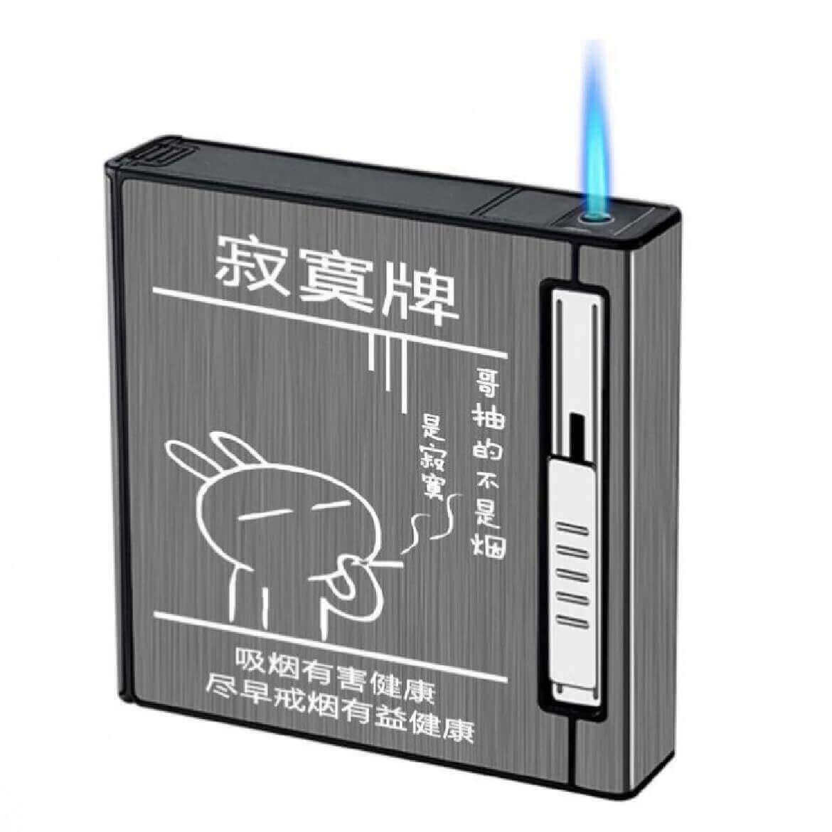 Cigarette Case Lighter 20 Pack | Portable Metal Cigarette Holder with Built-in Refillable Flame Lighter