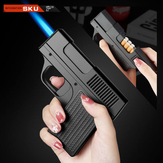 Creative Gun Type Cigarette Case Lighter | Straight Punch Windproof Torch Flame EDC Lighter
