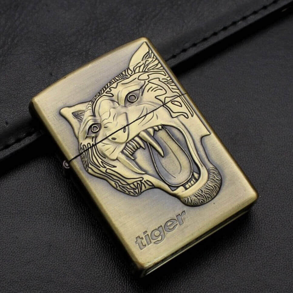 Bronze Animal Embossed Kerosene Lighter | Vintage Windproof Flip Top EDC Lighter