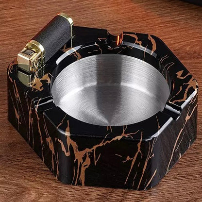 Kerosene Lighter Ashtray Set | Vintage Desktop Smoking Accessory with Flip Top Lighter