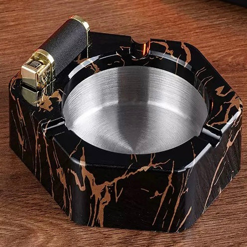 Kerosene Lighter Ashtray Set | Vintage Desktop Smoking Accessory with Flip Top Lighter