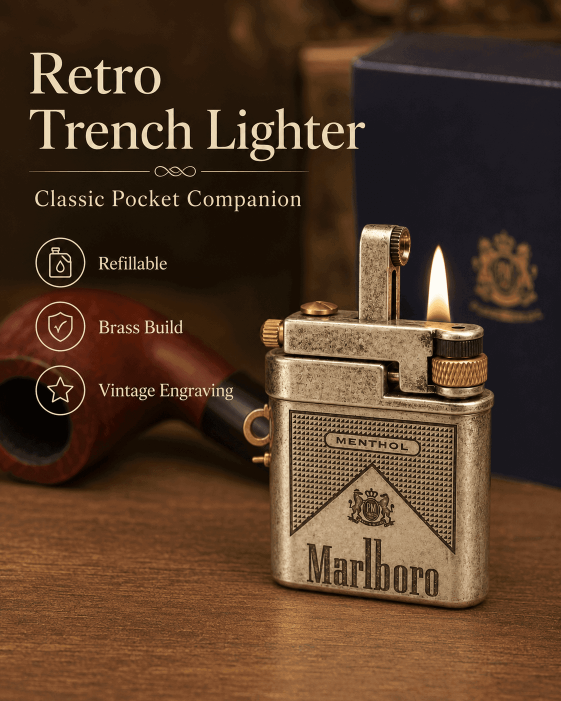 CHIEF 311 Vintage Silver Side-Slide Brass Lighter | A Classic Mechanical EDC Piece