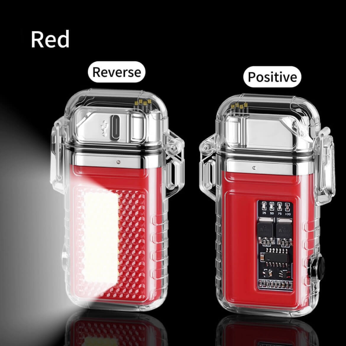 Outdoor waterproof rechargeable double arc lighter transparent shell long tube electronic pulse lighter