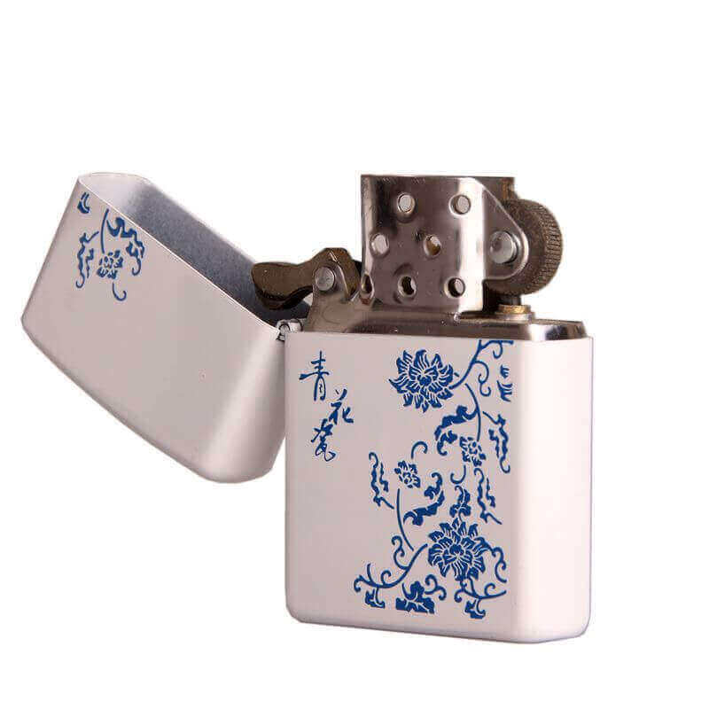 White Lacquer Celadon Kerosene Lighter | Windproof Flip Top Vintage EDC Lighter