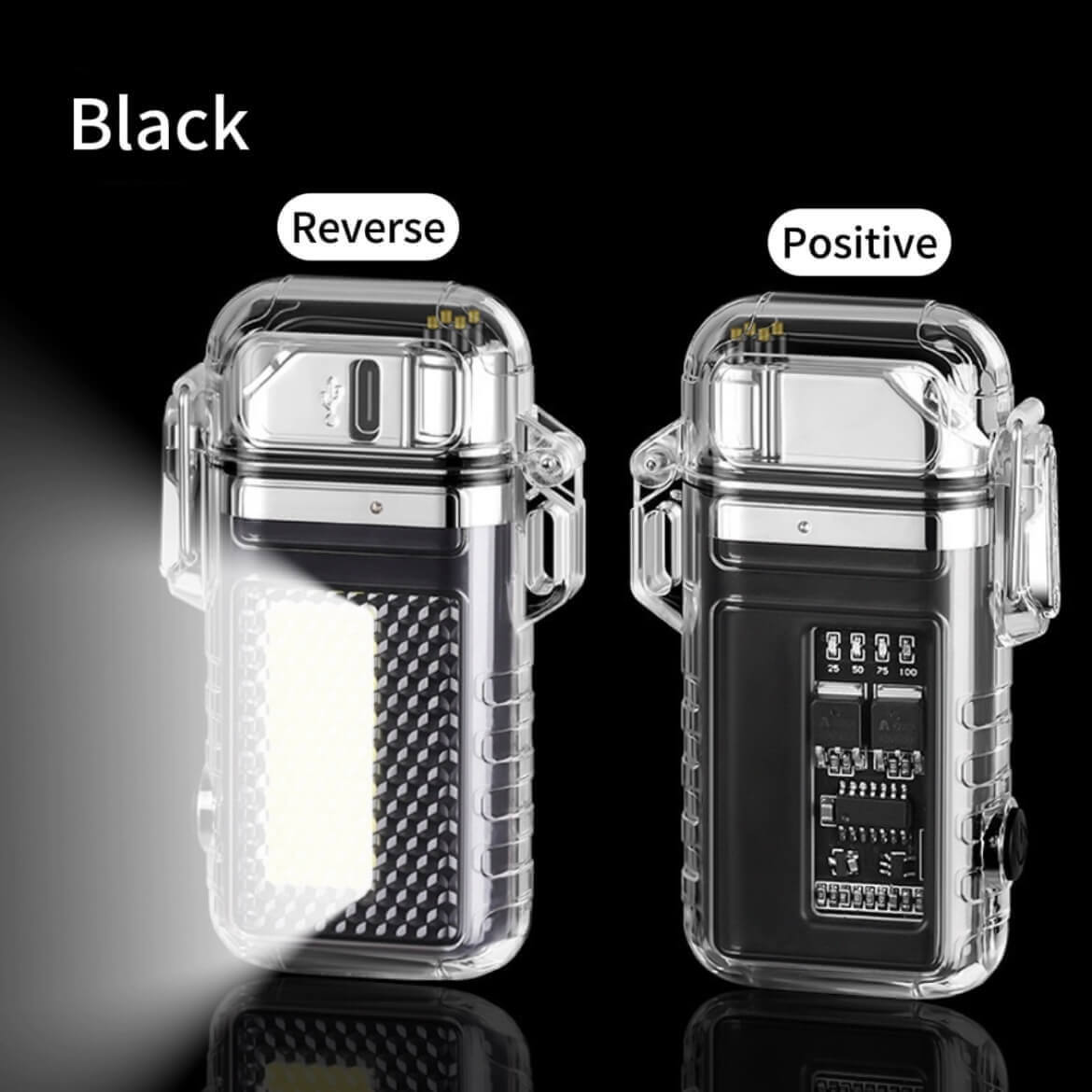 Outdoor waterproof rechargeable double arc lighter transparent shell long tube electronic pulse lighter