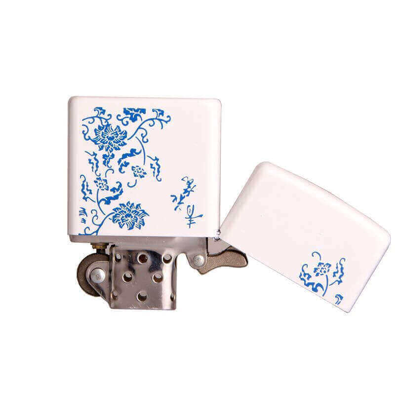 White Lacquer Celadon Kerosene Lighter | Windproof Flip Top Vintage EDC Lighter