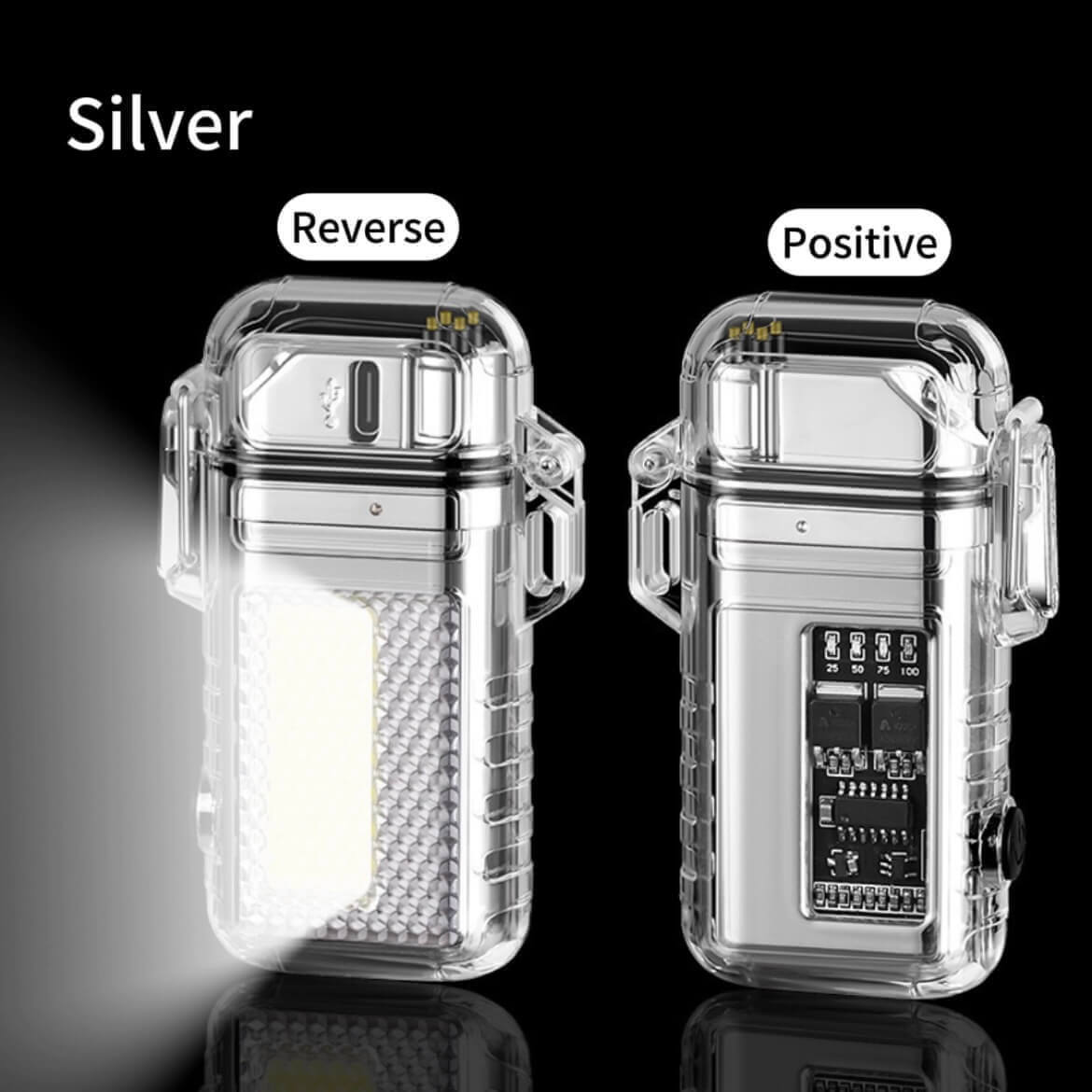 Outdoor waterproof rechargeable double arc lighter transparent shell long tube electronic pulse lighter