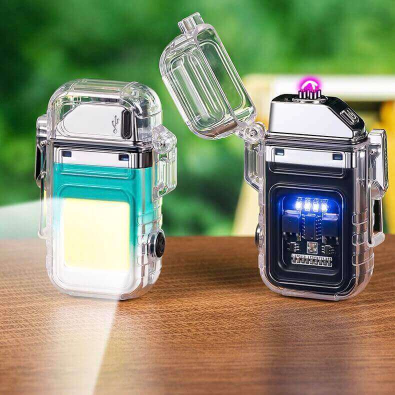 ZC Transparent Case Waterproof Electronic Pulse Lighter | USB Rechargeable Outdoor EDC Lighter