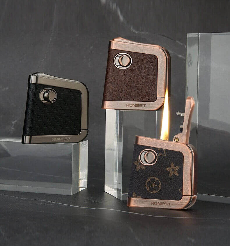 Vintage One-Button Ejector Kerosene Lighter | Leather Finish Windproof Retro EDC Lighter