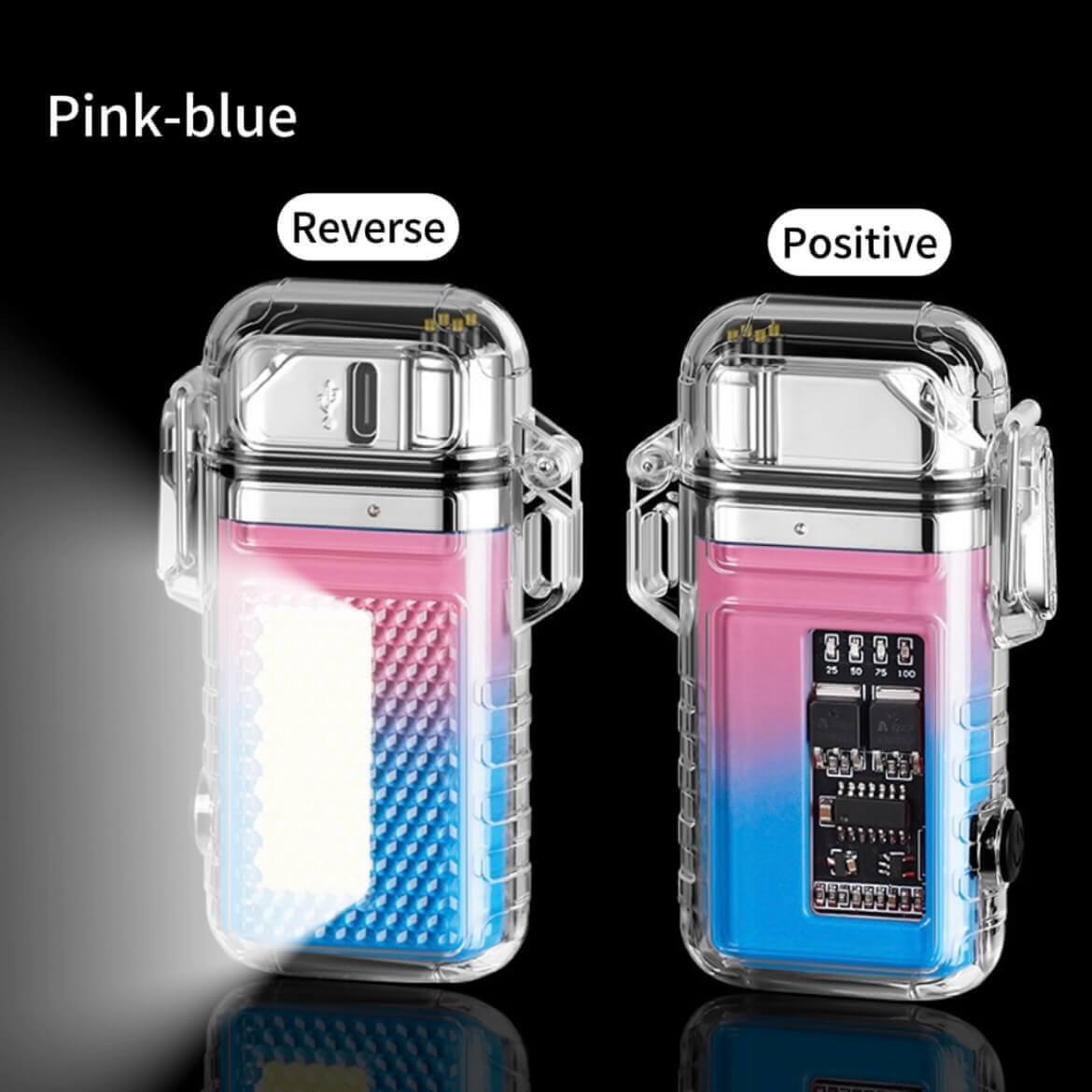 Outdoor waterproof rechargeable double arc lighter transparent shell long tube electronic pulse lighter