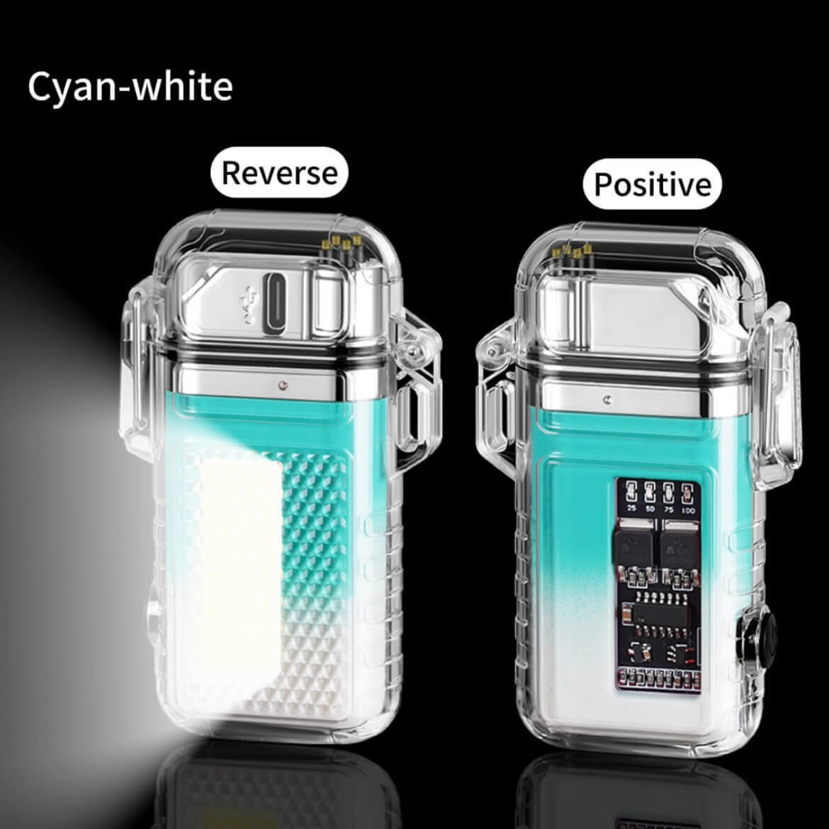 Outdoor waterproof rechargeable double arc lighter transparent shell long tube electronic pulse lighter