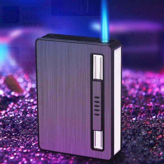 Cigarette Case Lighter 10 Pack | Compact Cigarette Holder Box with Adjustable Flame Refillable Lighter