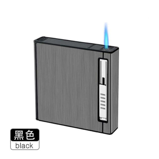 Cigarette Case Lighter 20 Pack | Portable Metal Cigarette Holder with Built-in Refillable Flame Lighter