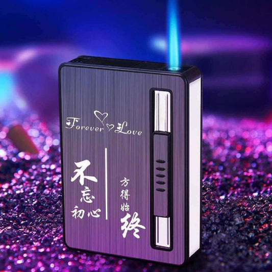 Cigarette Case Lighter 10 Pack | Compact Cigarette Holder Box with Adjustable Flame Refillable Lighter