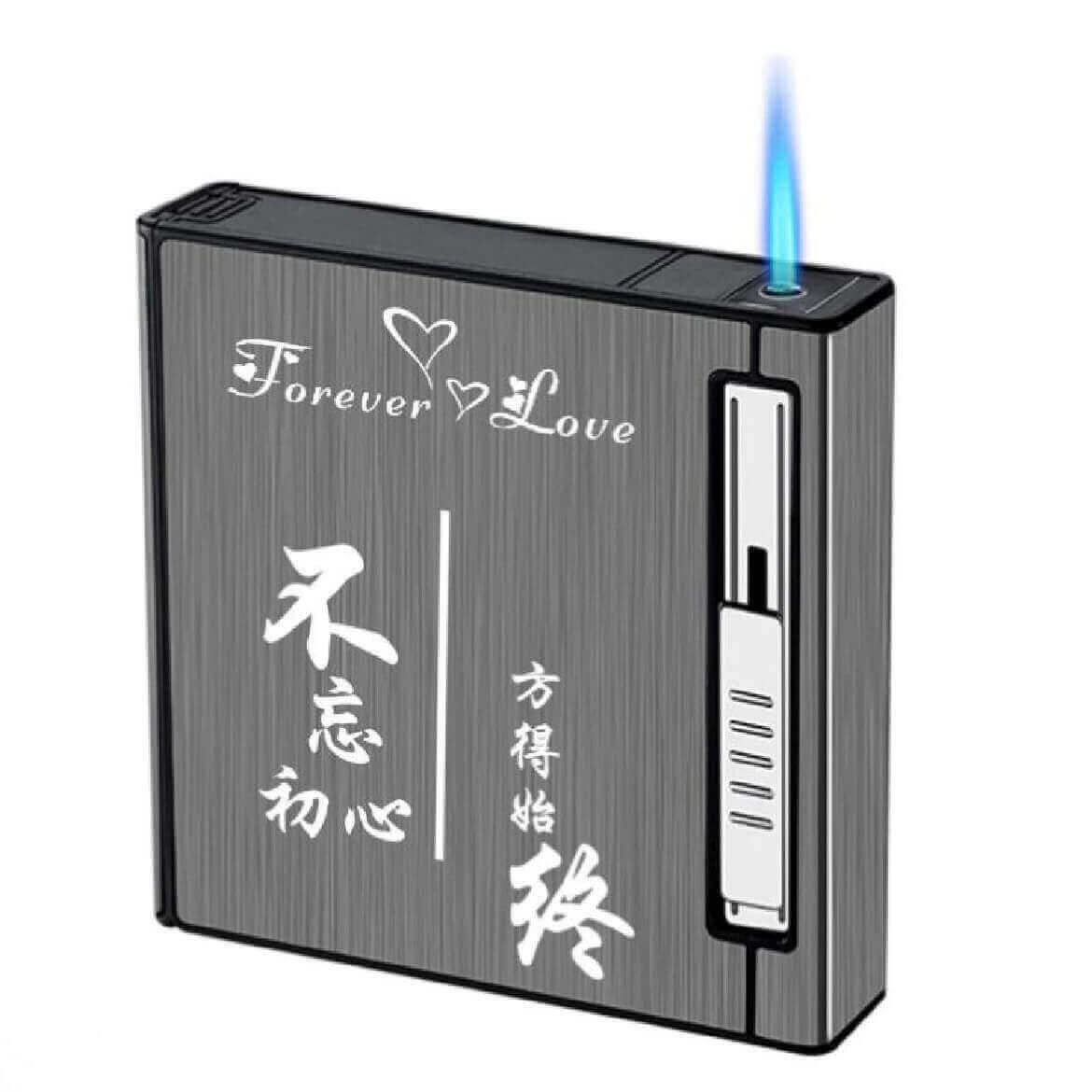 Cigarette Case Lighter 20 Pack | Portable Metal Cigarette Holder with Built-in Refillable Flame Lighter