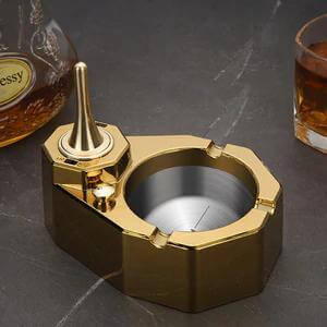Oil Electric Lighter Ashtray | 2-in-1 Rechargeable Windproof Lighter with Portable Cigarette Ashtray Design