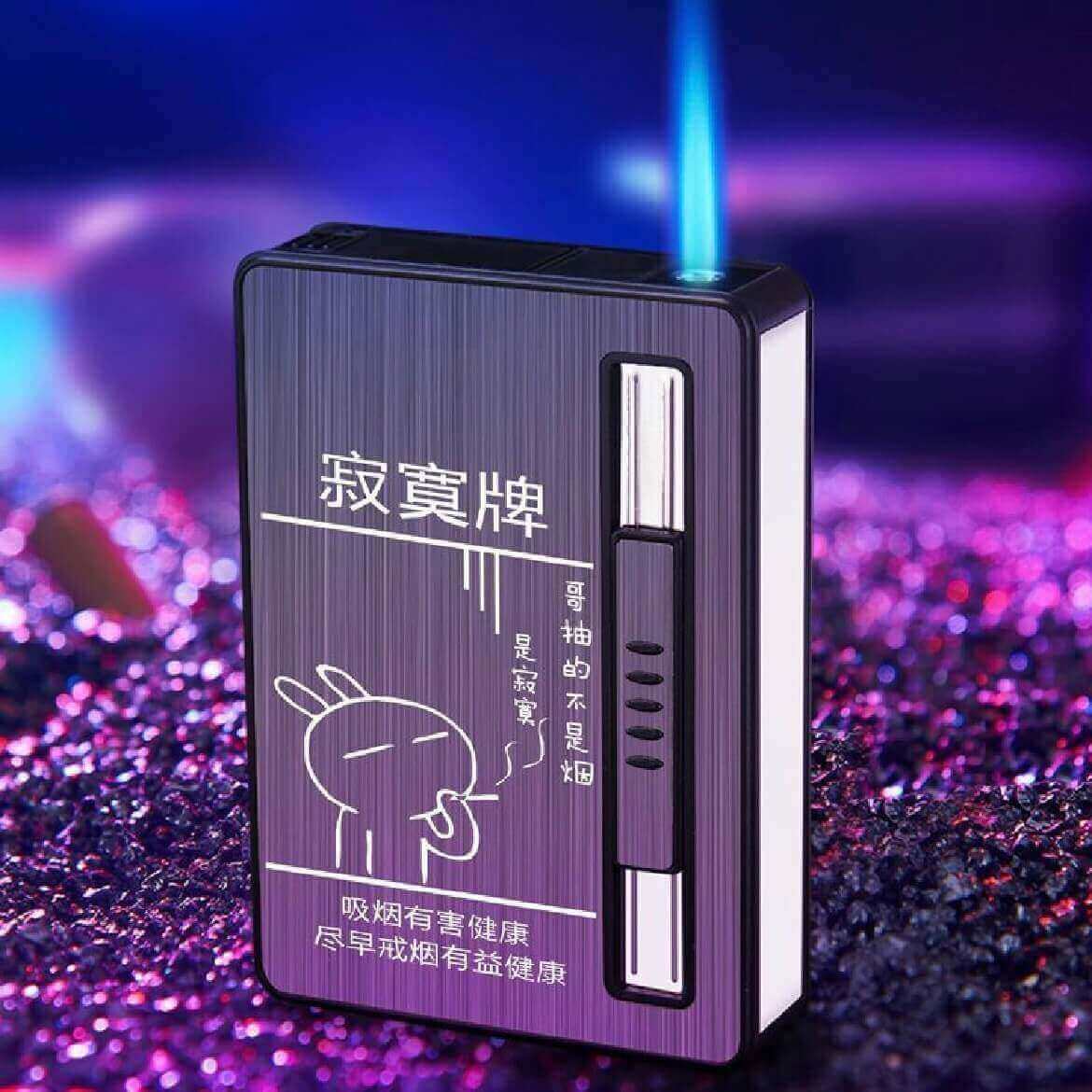 Cigarette Case Lighter 10 Pack | Compact Cigarette Holder Box with Adjustable Flame Refillable Lighter