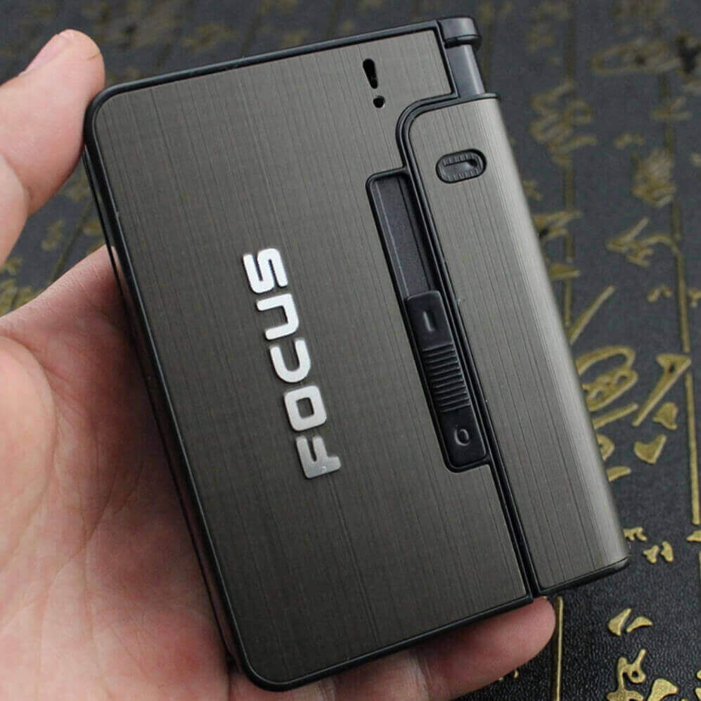 Automatic 10-Cigarette Case with Lighter Holder | Pop-Up Cigarette Box with Replaceable Lighter Slot