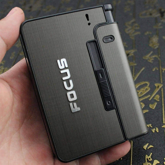 Automatic 10-Cigarette Case with Lighter Holder | Pop-Up Cigarette Box with Replaceable Lighter Slot
