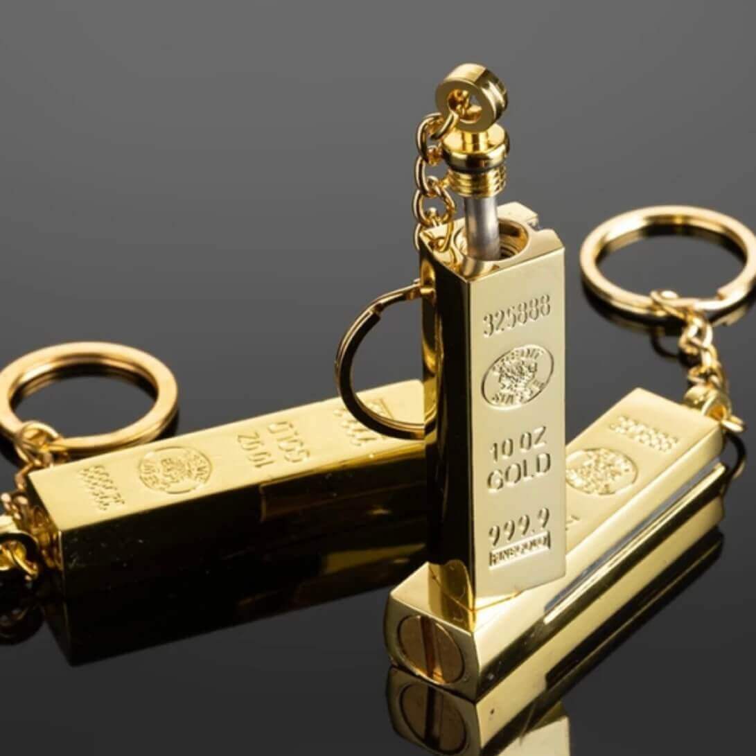 Gold Bar Keychain Lighter | Creative Mini Oil Lighter with Portable Key Ring Design for Gift Collection