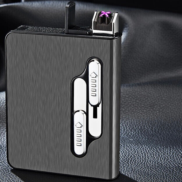 Double arc rechargeable cigarette lighter automatic cigarette case