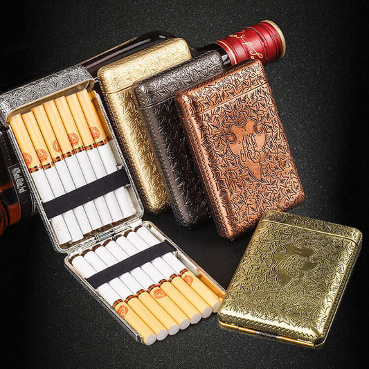 Vintage European Cigarette Case | Three Open Alloy Metal Tobacco Box with Ultra Thin 3-Sided Engraving