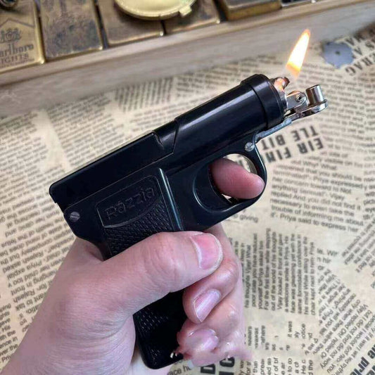 Creative Pistol Cigarette Case | Automatic Ejection Cigarette Holder with Vintage Mechanical Kerosene Lighter