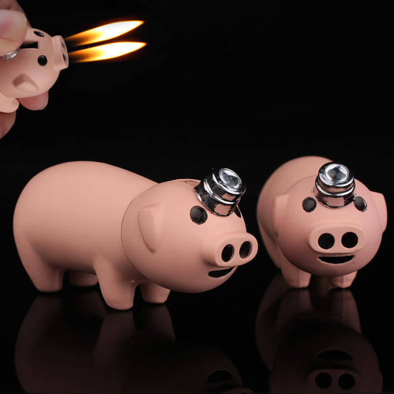 Cute Piggy Lighter | Creative Cartoon Animal Double Flame Torch Lighter with Refillable Gas Design