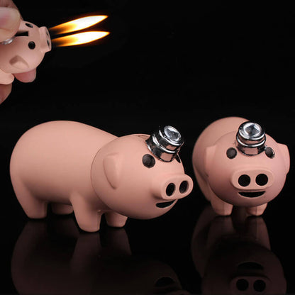 Cute Piggy Lighter | Creative Cartoon Animal Double Flame Torch Lighter with Refillable Gas Design