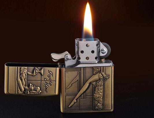 Bronze Embossed Wild Girl Kerosene Lighter | Vintage Windproof Flip Top EDC Lighter