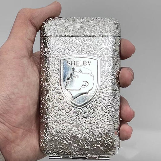 Shelby Style Vintage Cigarette Case | Three-Open Thick Metal Engraved Tobacco Box with Retro Floral Carving