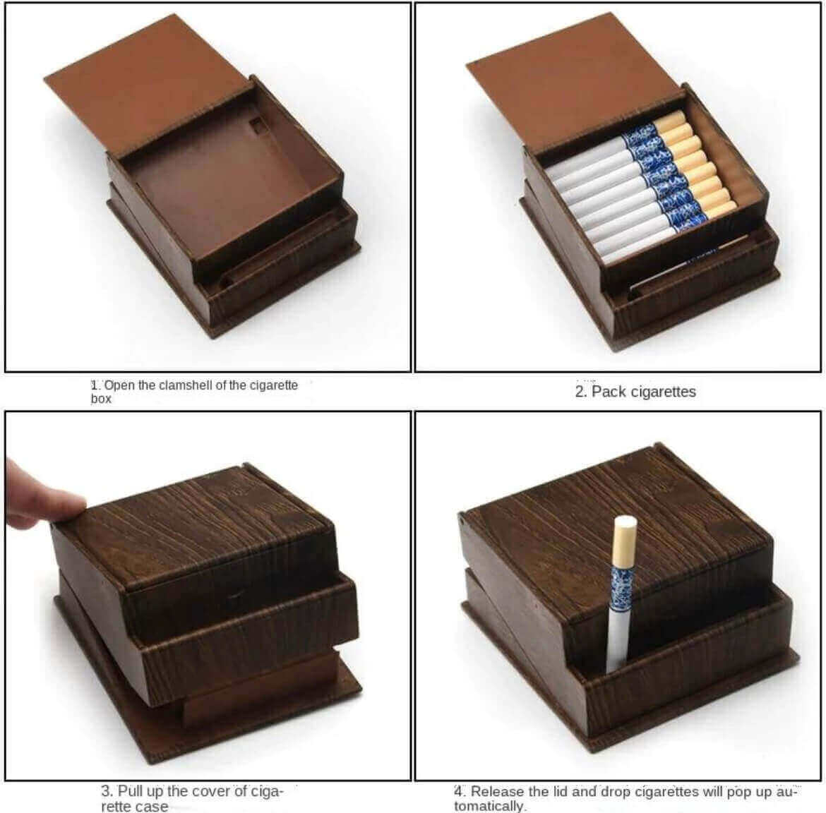 Automatic Pop-Up Cigarette Case | Wooden Cigarette Holder Storage Box with One-Click Opening Design