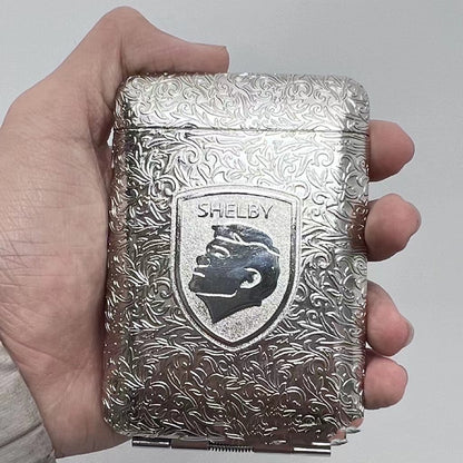 Shelby Style Vintage Cigarette Case | Three-Open Thick Metal Engraved Tobacco Box with Retro Floral Carving