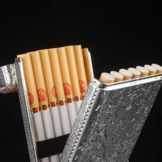 Vintage European Cigarette Case | Three Open Alloy Metal Tobacco Box with Ultra Thin 3-Sided Engraving