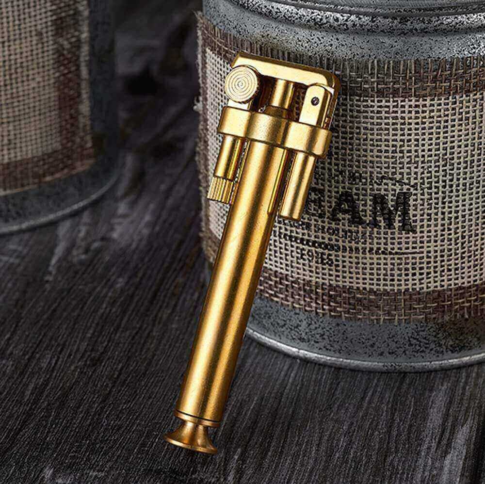 Brass Pipe Lighter | Long Handle Vintage Kerosene Lighter with Tobacco Press Rod & Flint Ignition