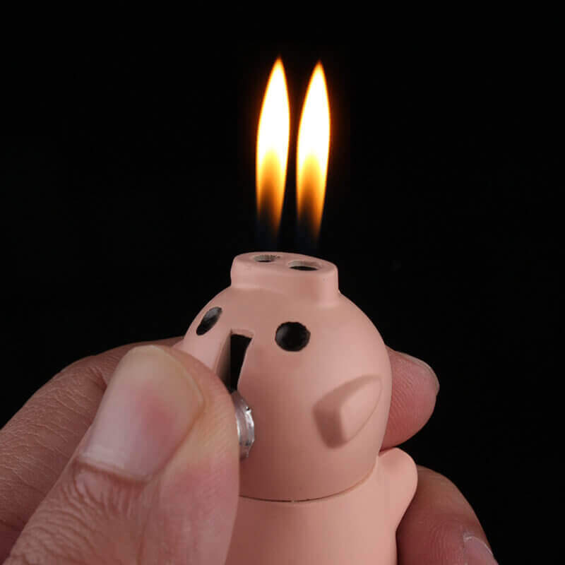 Cute Piggy Lighter | Creative Cartoon Animal Double Flame Torch Lighter with Refillable Gas Design