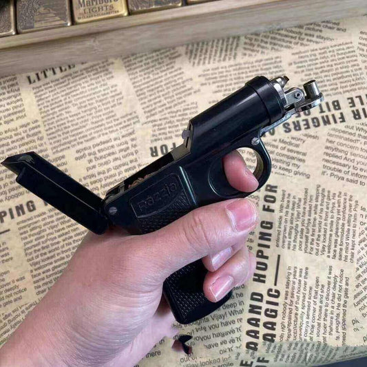 Creative Pistol Cigarette Case | Automatic Ejection Cigarette Holder with Vintage Mechanical Kerosene Lighter