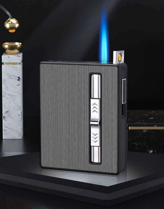 Rechargeable Cigarette Case Lighter | Windproof USB Metal Cigarette Holder & Lighter Combo