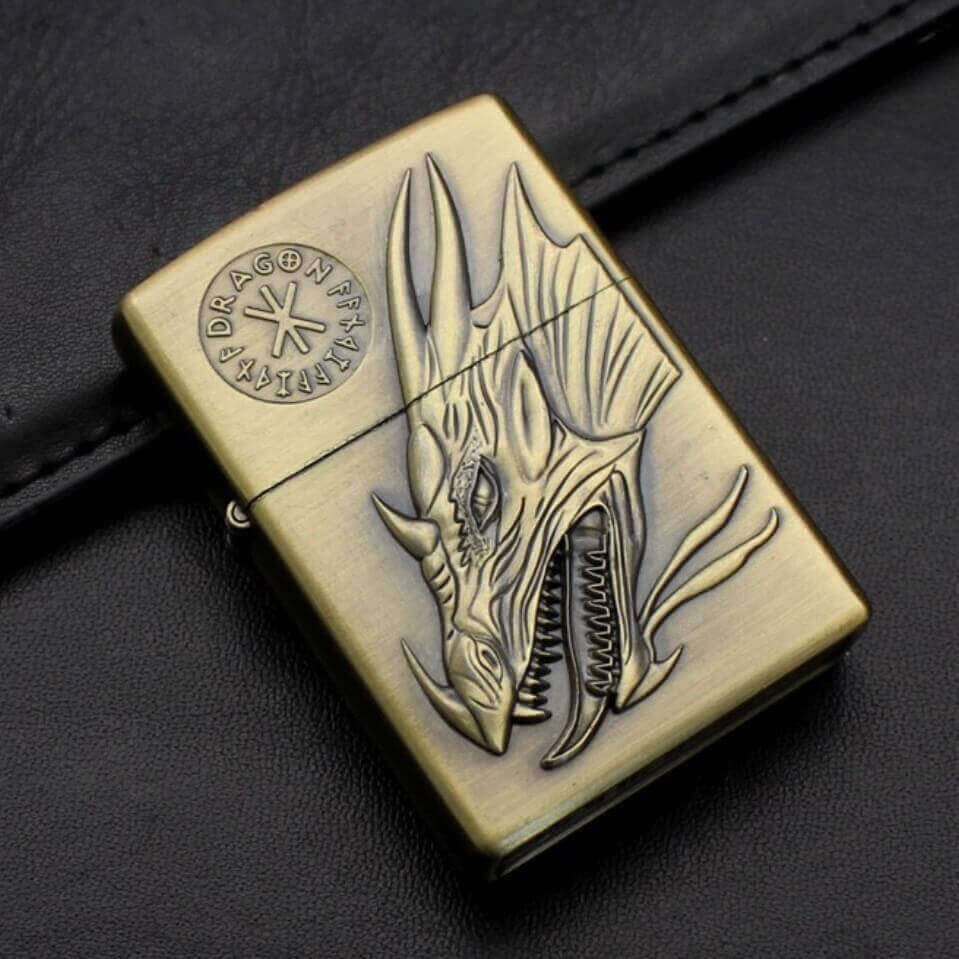 Bronze Animal Embossed Kerosene Lighter | Vintage Windproof Flip Top EDC Lighter