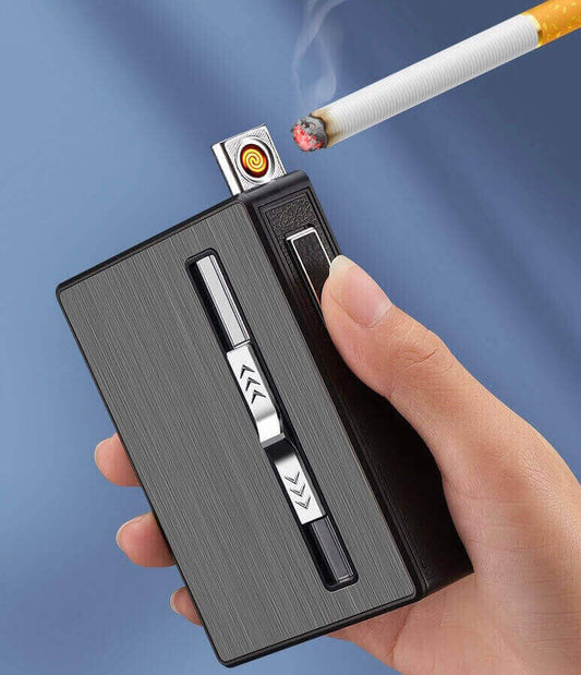 Rechargeable Cigarette Case Lighter | Windproof USB Metal Cigarette Holder & Lighter Combo
