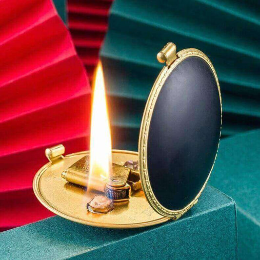 Handmade Brass Round Antique Lighter | Semi-Automatic Vintage Compact EDC Lighter