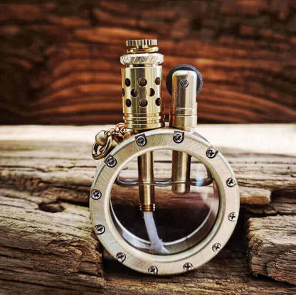 Antique Pocket Watch Lighter | Vintage Brass Kerosene Oil Lighter with Transparent Fuel Tank & Chain