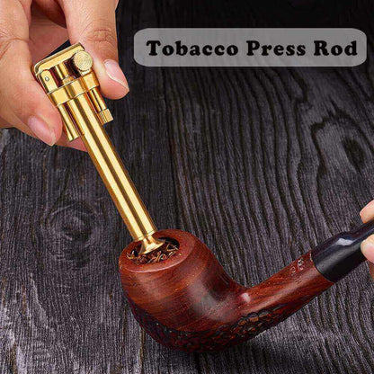Brass Pipe Lighter | Long Handle Vintage Kerosene Lighter with Tobacco Press Rod & Flint Ignition